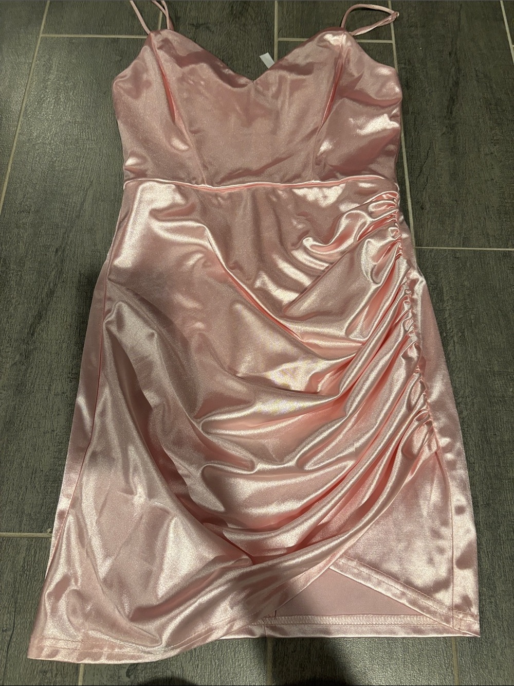 Lucy in the Sky Pink Satin Ruched Slip Mini Dress